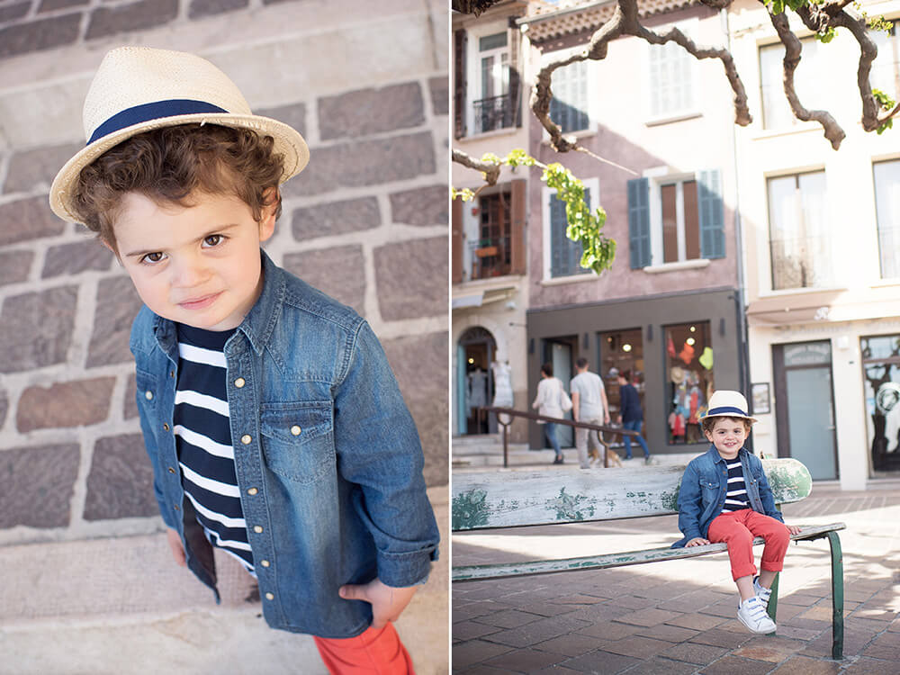 Portrait enfant avec un chapeau de paille à Cassis.