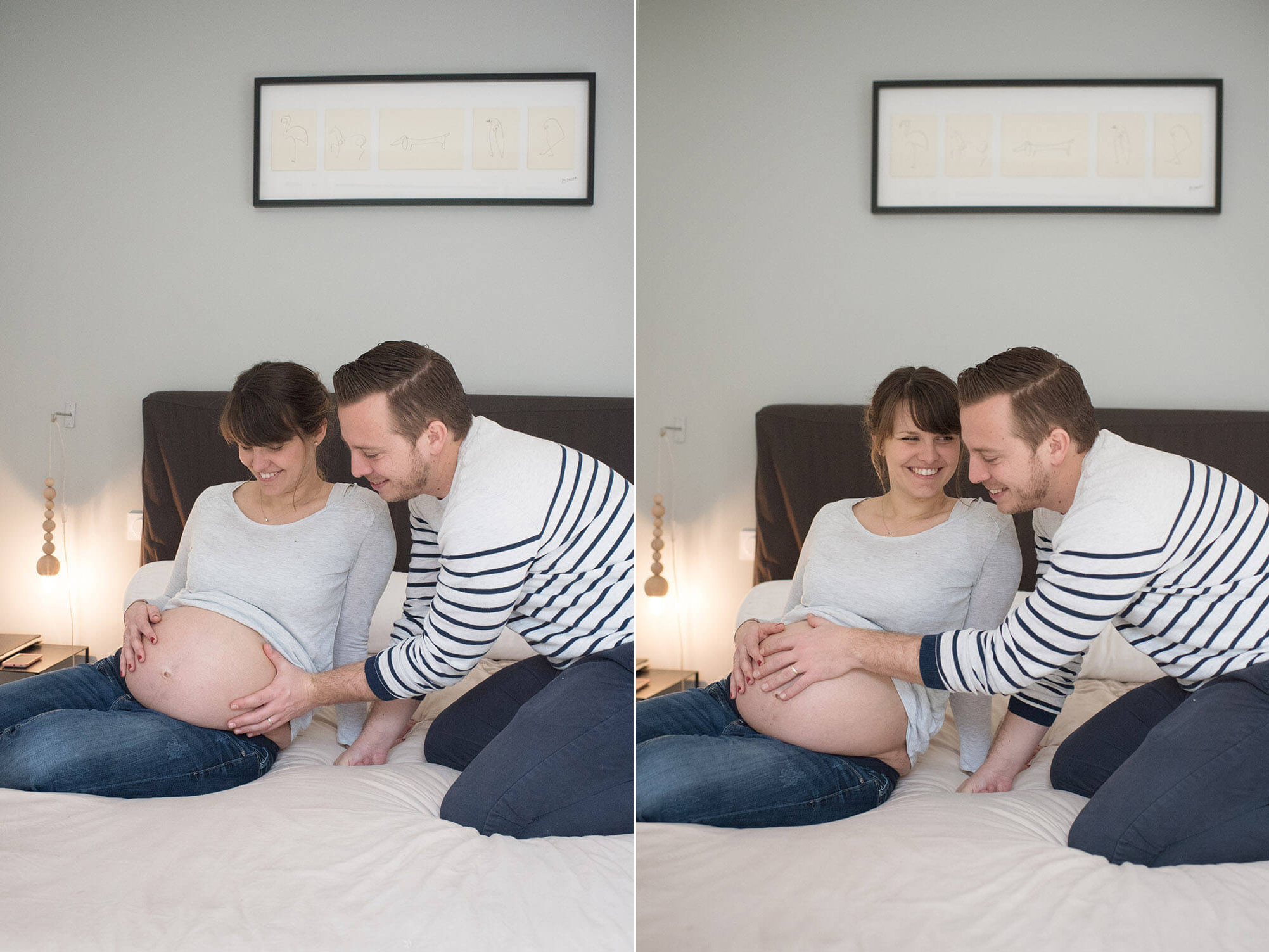 Jeune couple admirant le ventre.