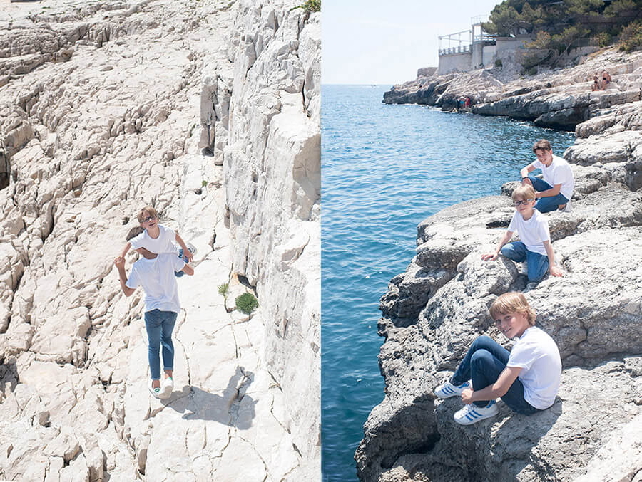 Trois garçons en shooting extérieur à Cassis.