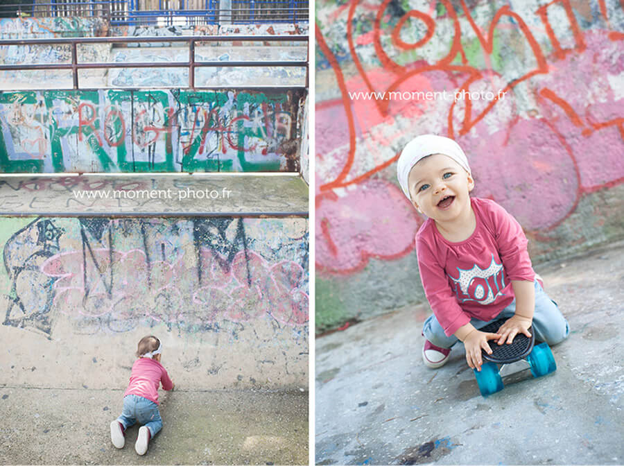 Petite fille entrain de skater.